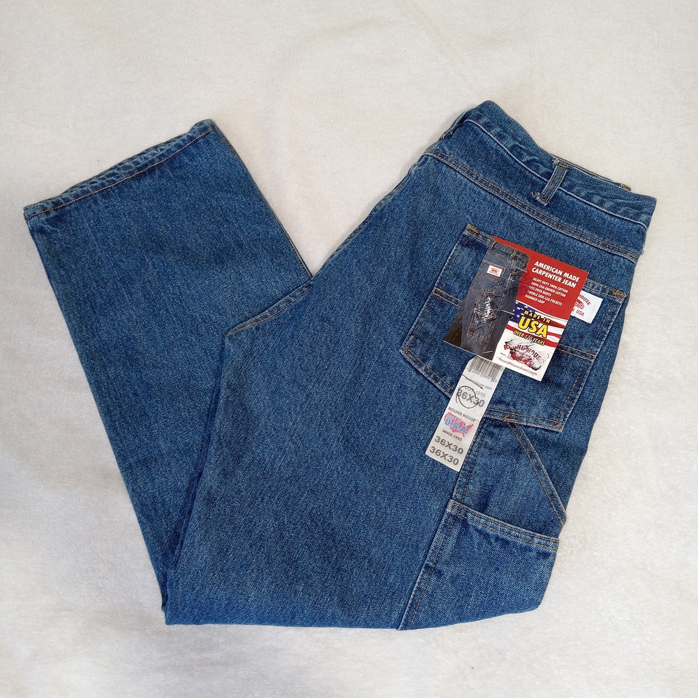 Round House Carpenter Jeans 36x30 Made In USA Blue Denim Work Pants NWT Utility